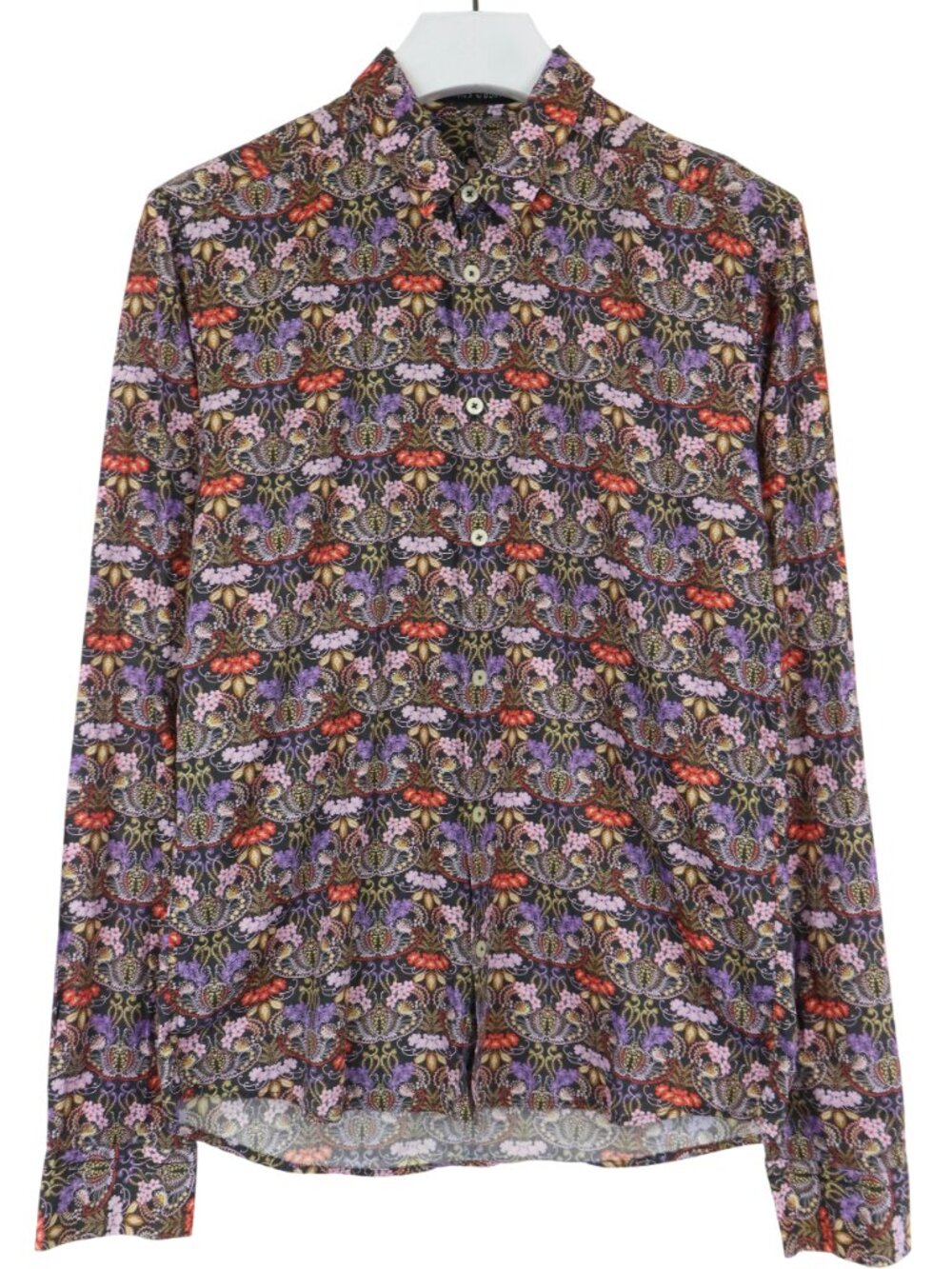 Hans Ubbink Men's Floral Paisley Slim Shirt L Black Purple 100% Cotton
